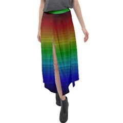 Dark Rainbow Stripes Velour Split Maxi Skirt by retrotoomoderndesigns