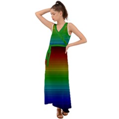 Dark Rainbow Stripes V-neck Chiffon Maxi Dress