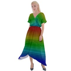 Dark Rainbow Stripes Cross Front Sharkbite Hem Maxi Dress by retrotoomoderndesigns