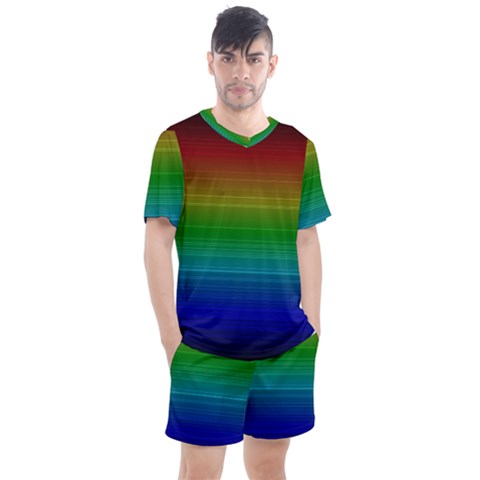 Dark Rainbow Stripes Men s Mesh Tee And Shorts Set by retrotoomoderndesigns