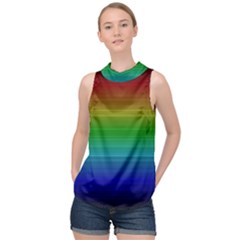 Dark Rainbow Stripes High Neck Satin Top by retrotoomoderndesigns