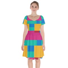 Rainbow Color Blocks Short Sleeve Bardot Dress by retrotoomoderndesigns