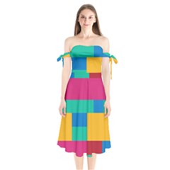 Rainbow Color Blocks Shoulder Tie Bardot Midi Dress by retrotoomoderndesigns