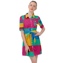 Rainbow Color Blocks Belted Shirt Dress