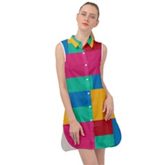 Rainbow Color Blocks Sleeveless Shirt Dress