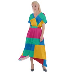 Rainbow Color Blocks Cross Front Sharkbite Hem Maxi Dress by retrotoomoderndesigns