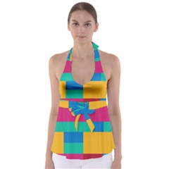 Rainbow Color Blocks Babydoll Tankini Top by retrotoomoderndesigns