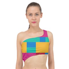 Rainbow Color Blocks Spliced Up Bikini Top 