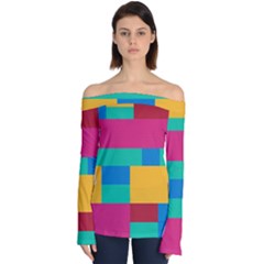 Rainbow Color Blocks Off Shoulder Long Sleeve Top by retrotoomoderndesigns