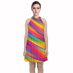 Rainbow Dreams Velvet Halter Neckline Dress 