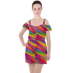 Rainbow Dreams Ruffle Cut Out Chiffon Playsuit by retrotoomoderndesigns