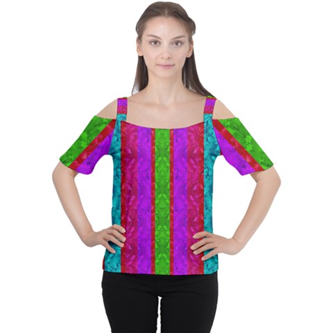 Rose Petals As A Rainbow Of Decorative Colors Cutout Shoulder Tee by pepitasart