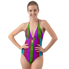 Rose Petals As A Rainbow Of Decorative Colors Halter Cut-out One Piece Swimsuit by pepitasart