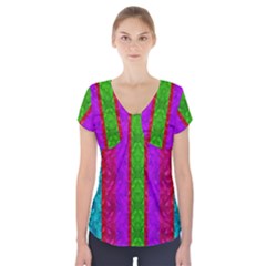 Rose Petals As A Rainbow Of Decorative Colors Short Sleeve Front Detail Top by pepitasart