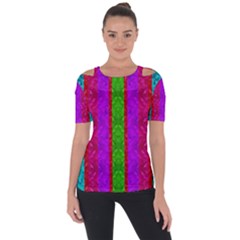 Rose Petals As A Rainbow Of Decorative Colors Shoulder Cut Out Short Sleeve Top by pepitasart