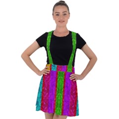 Rose Petals As A Rainbow Of Decorative Colors Velvet Suspender Skater Skirt