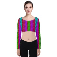 Rose Petals As A Rainbow Of Decorative Colors Velvet Long Sleeve Crop Top by pepitasart