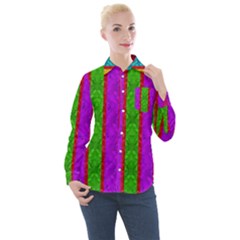 Rose Petals As A Rainbow Of Decorative Colors Women s Long Sleeve Pocket Shirt