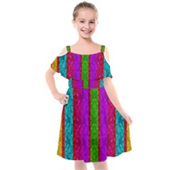 Rose Petals As A Rainbow Of Decorative Colors Kids  Cut Out Shoulders Chiffon Dress