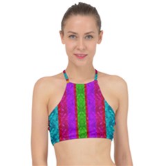 Rose Petals As A Rainbow Of Decorative Colors Racer Front Bikini Top