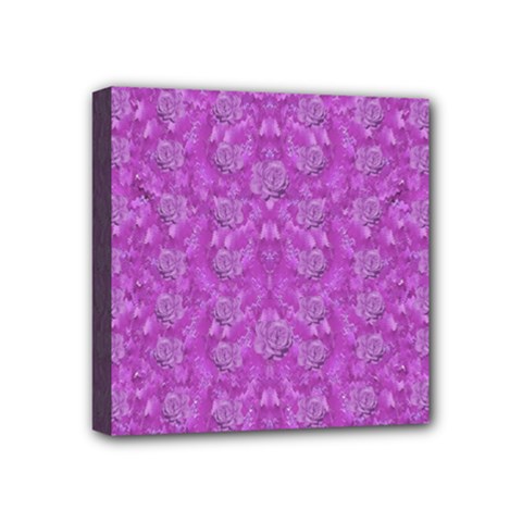 Roses And Roses A Soft  Purple Flower Bed Ornate Mini Canvas 4  X 4  (stretched) by pepitasart