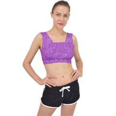 Roses And Roses A Soft  Purple Flower Bed Ornate V-back Sports Bra by pepitasart