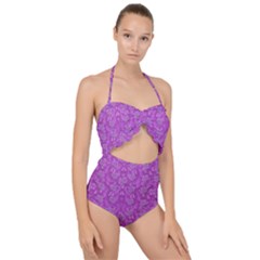 Roses And Roses A Soft  Purple Flower Bed Ornate Scallop Top Cut Out Swimsuit by pepitasart