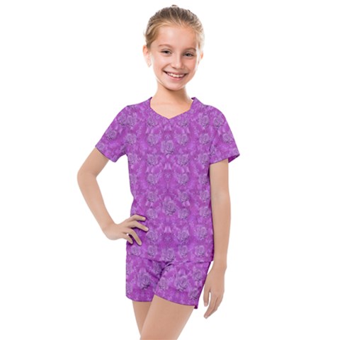 Roses And Roses A Soft  Purple Flower Bed Ornate Kids  Mesh Tee And Shorts Set by pepitasart