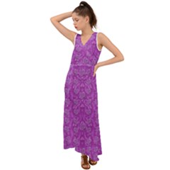 Roses And Roses A Soft  Purple Flower Bed Ornate V-neck Chiffon Maxi Dress