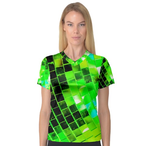 Green Disco Ball V-neck Sport Mesh Tee by essentialimage