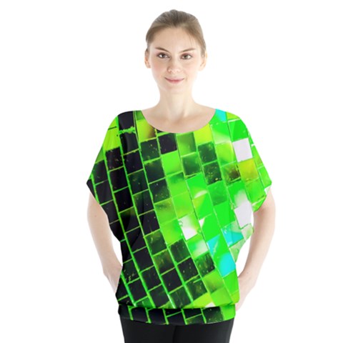 Green Disco Ball Batwing Chiffon Blouse by essentialimage