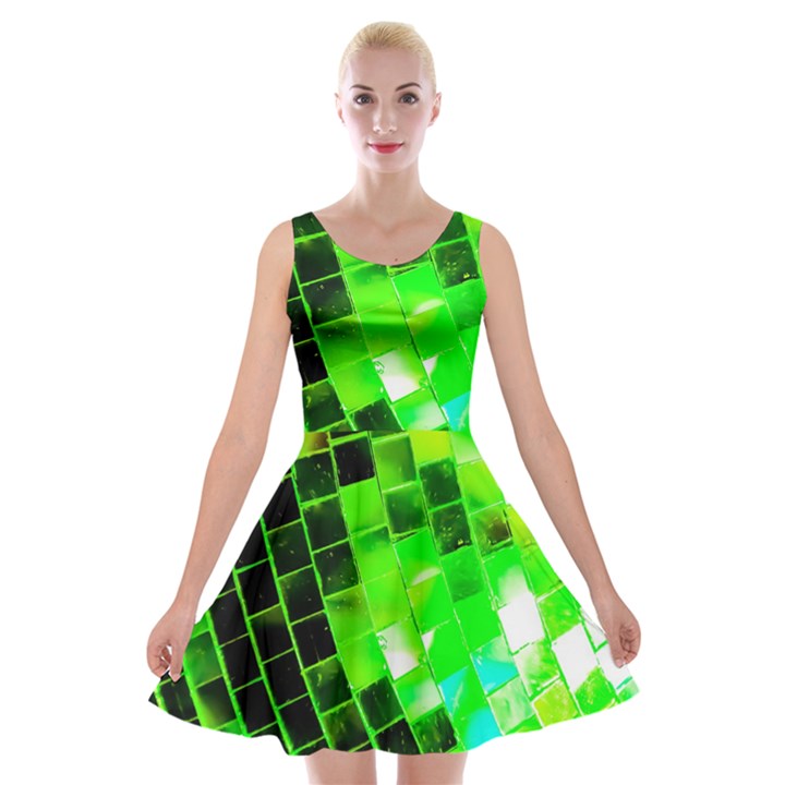 Green Disco Ball Velvet Skater Dress