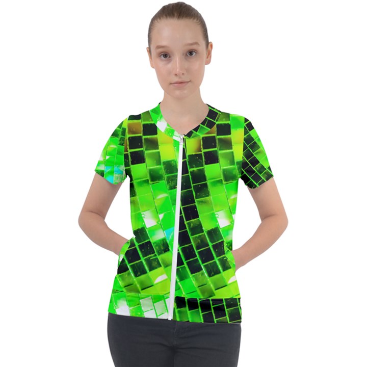 Green Disco Ball Short Sleeve Zip Up Jacket