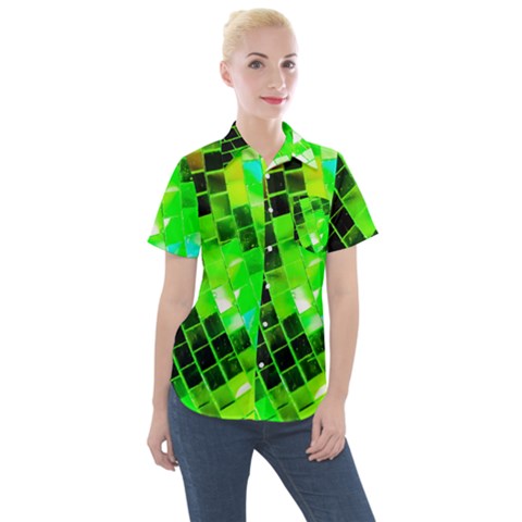 Green Disco Ball Women s Short Sleeve Pocket Shirt by essentialimage