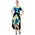 Blue and Yellow Tulip Front Wrap High Low Dress View1