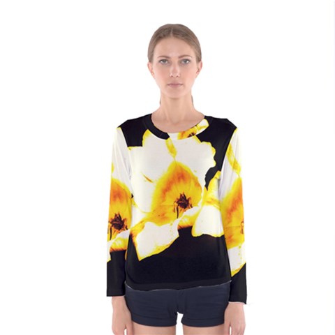 Yellow And Orange Tulip Women s Long Sleeve Tee by okhismakingart