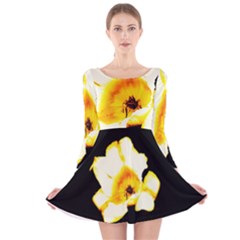 Yellow And Orange Tulip Long Sleeve Velvet Skater Dress