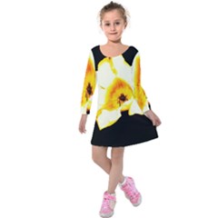 Yellow And Orange Tulip Kids  Long Sleeve Velvet Dress