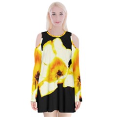 Yellow And Orange Tulip Velvet Long Sleeve Shoulder Cutout Dress