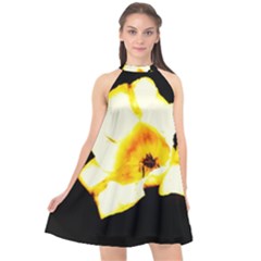 Yellow And Orange Tulip Halter Neckline Chiffon Dress 