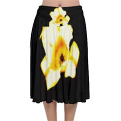 Yellow And Orange Tulip Velvet Flared Midi Skirt