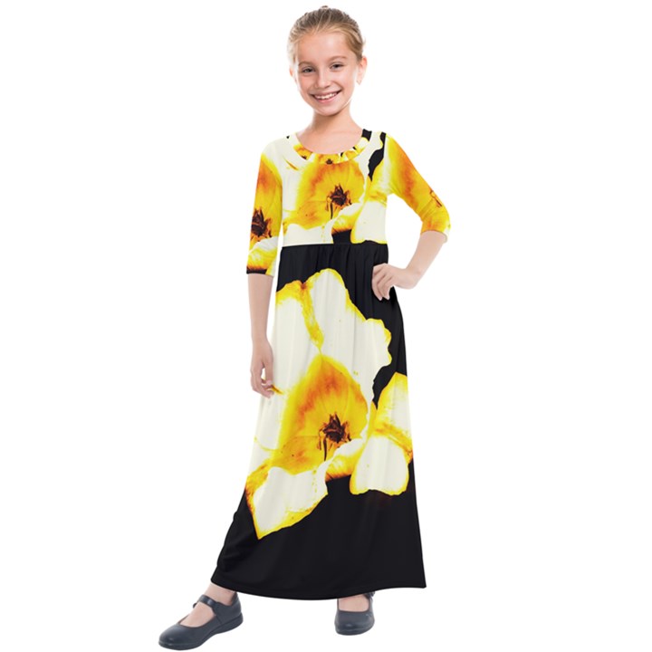 Yellow and Orange Tulip Kids  Quarter Sleeve Maxi Dress