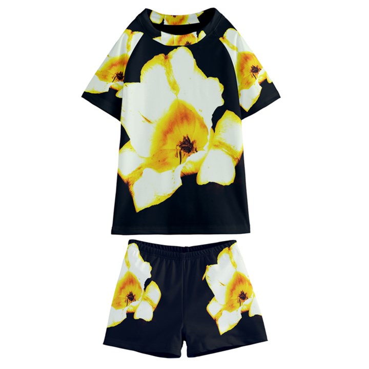 Yellow and Orange Tulip Kids  Swim Tee and Shorts Set