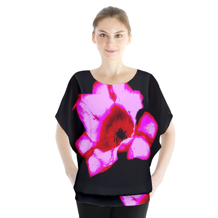 Pink and Red Tulip Batwing Chiffon Blouse