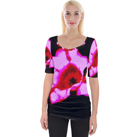 Pink And Red Tulip Wide Neckline Tee by okhismakingart