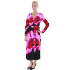 Pink And Red Tulip Velvet Maxi Wrap Dress by okhismakingart