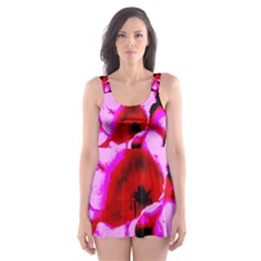 Pink And Red Tulip Skater Dress Swimsuit by okhismakingart