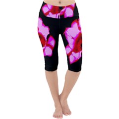 Pink And Red Tulip Lightweight Velour Cropped Yoga Leggings by okhismakingart