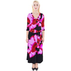 Pink And Red Tulip Quarter Sleeve Wrap Maxi Dress