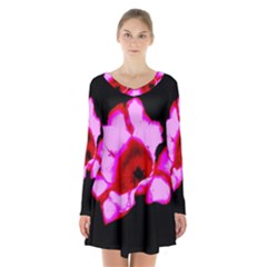 Pink And Red Tulip Long Sleeve Velvet V-neck Dress